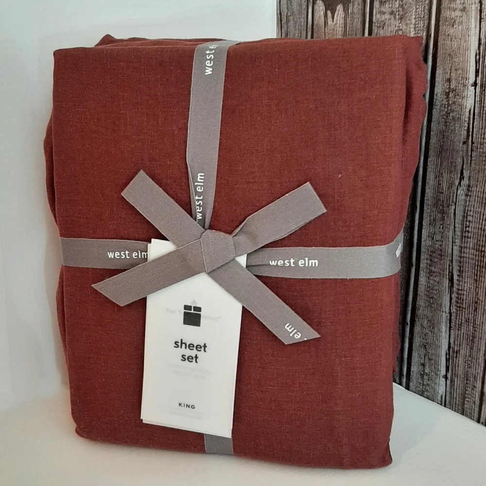 West Elm European Flax Linen King Sheet Set
